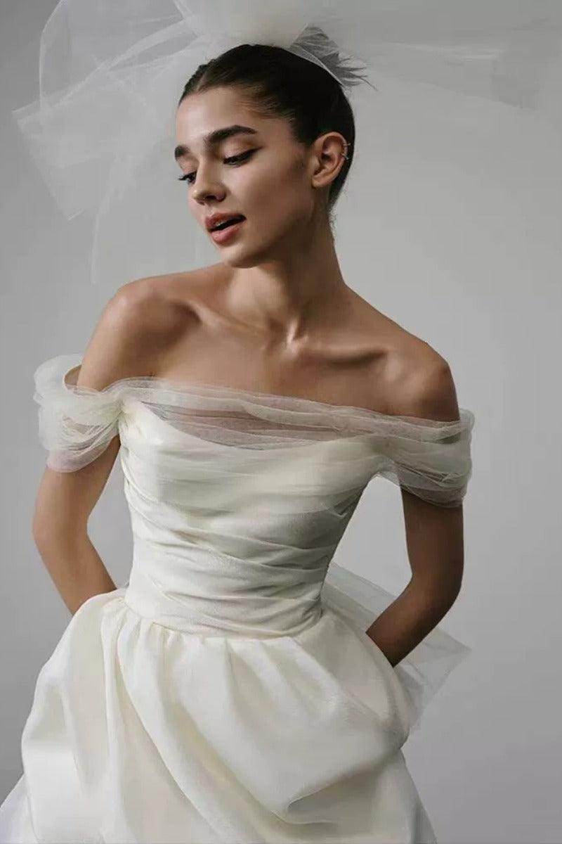 Ball Gown Short-Mini Satin Tulle Wedding Dress 771775523326 - COCOMELODY
