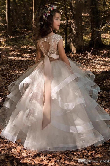 A-Line Illusion Floor Length Tulle Flower Girl Dresses 617286377317 - 7 Days / As Picture / 2 - COCOMELODY