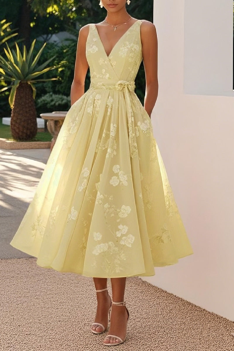A-Line Tea Length Wedding Guest Dress 936977177647