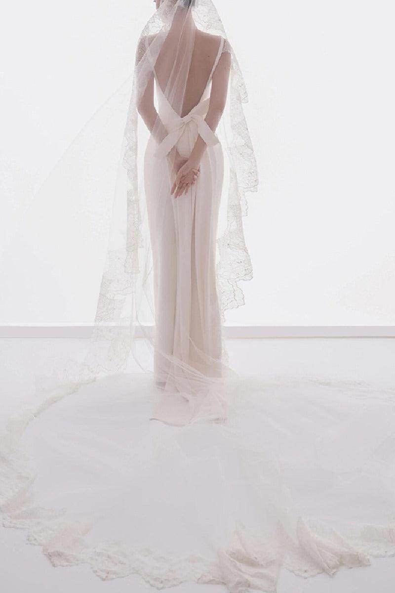 Trumpet-Mermaid Sweep-Brush Train Satin Wedding Dress 807995937729 - COCOMELODY