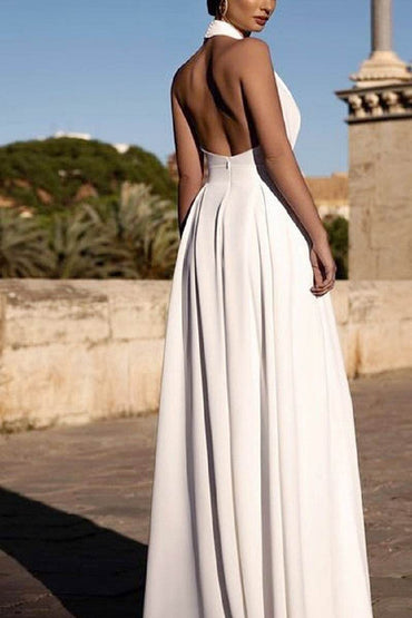 Halter Floor Length Chiffon Wedding Jumpsuit 591554938337 - COCOMELODY