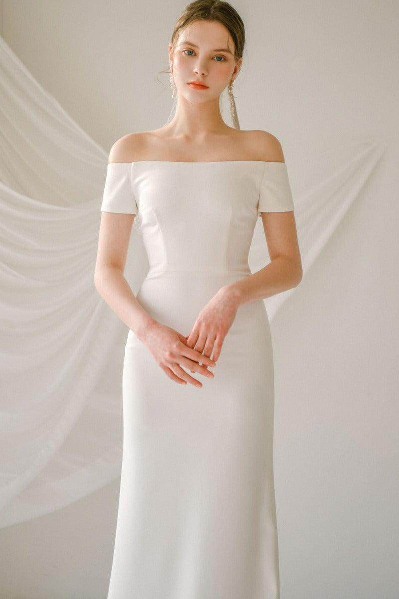 Sheath-Column Sweep-Brush Train Elastic Cloth Wedding Dress 733961110056 - COCOMELODY