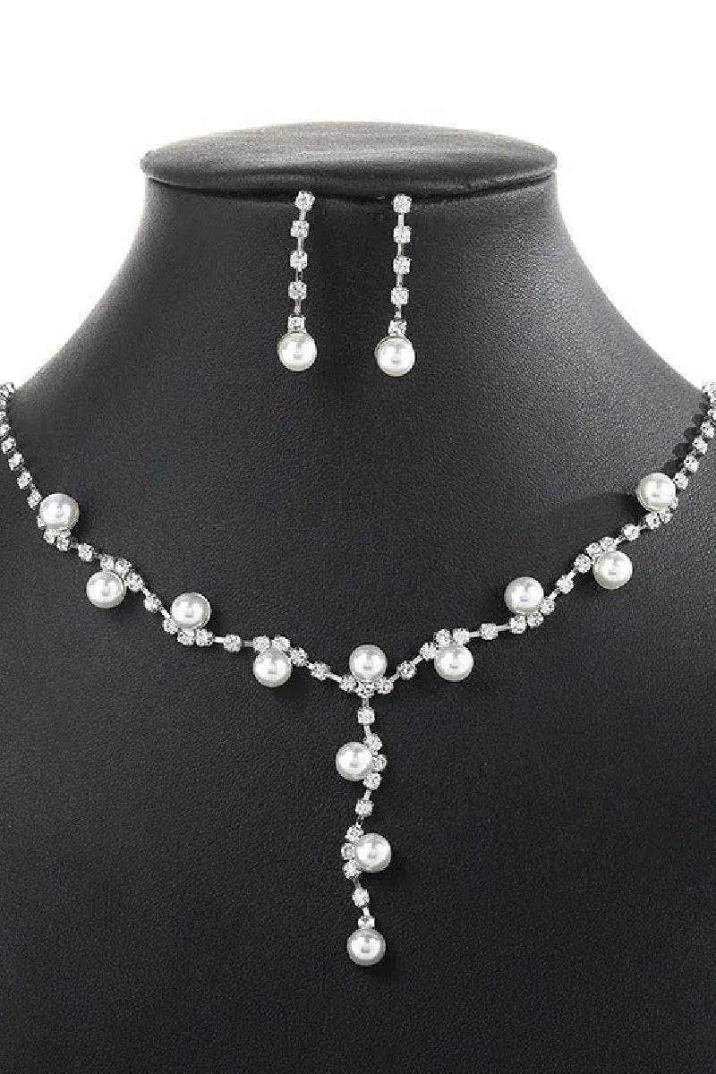Classic Pearl/Zircon Wedding Earrings/Necklace Jewelry Sets (Set of 2) 617939321130 - COCOMELODY