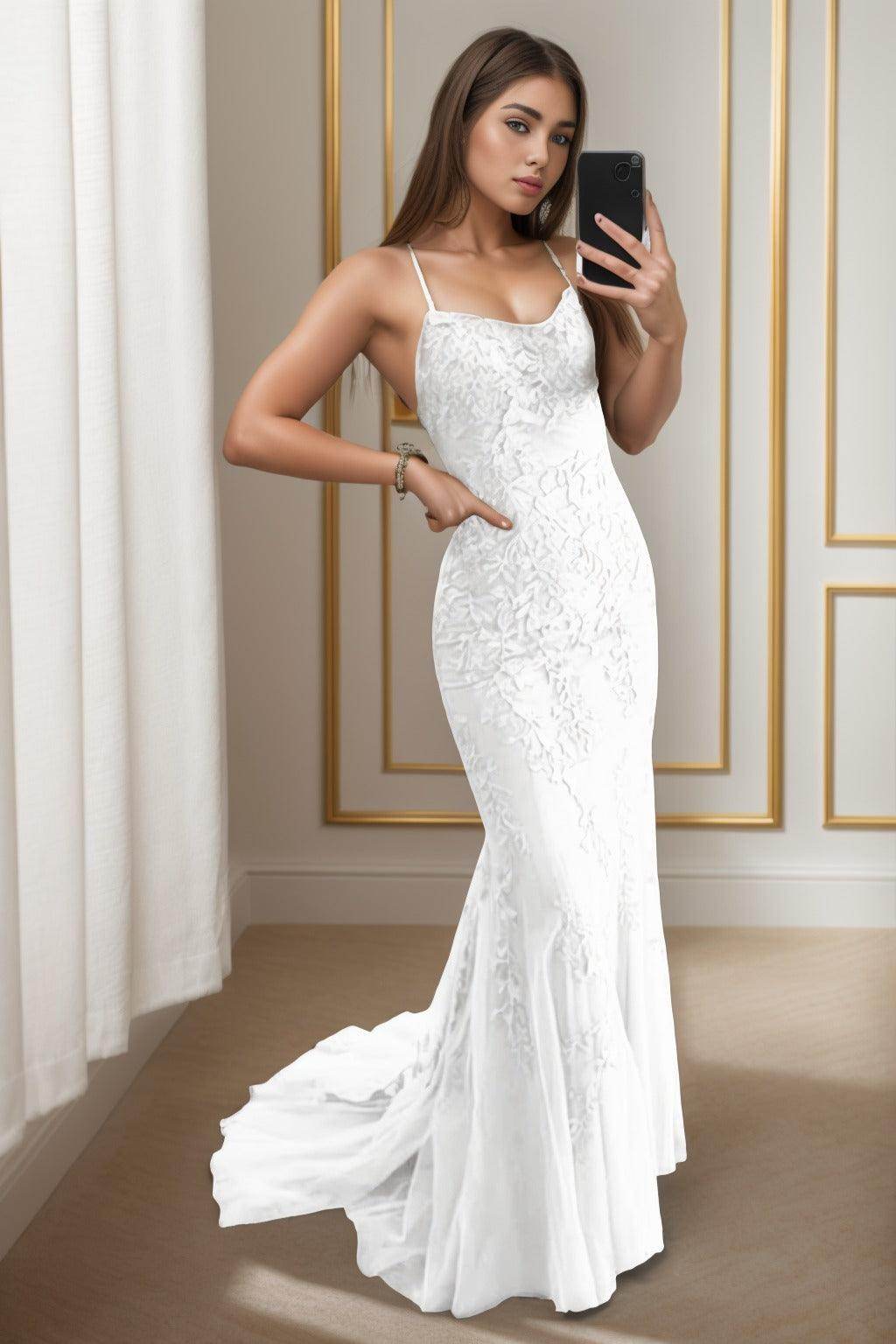 Trumpet-Mermaid Sweep-Brush Train Tulle Prom Dress CS0398 - COCOMELODY