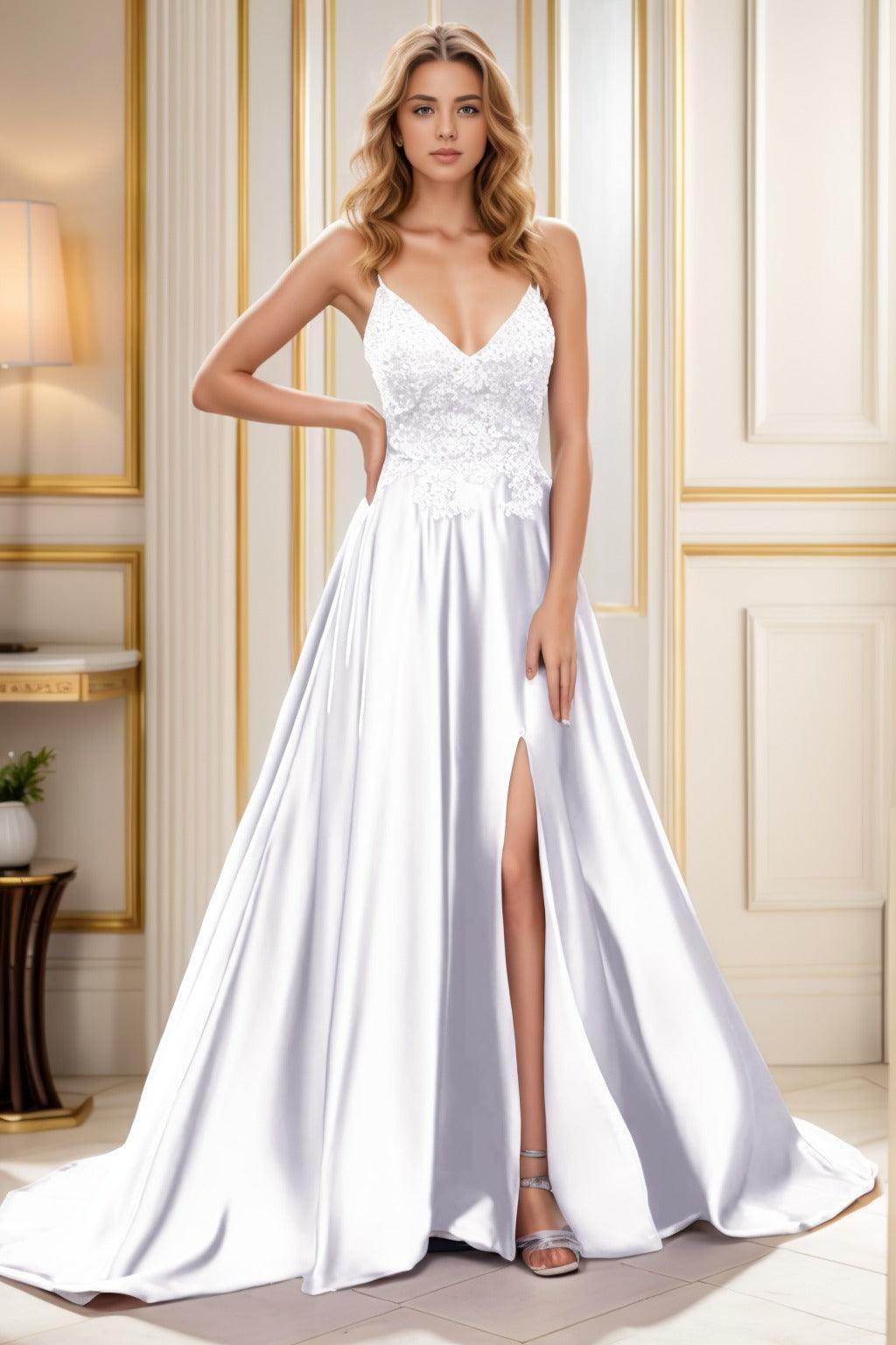 A-Line Court Train Satin Prom Dress CS0460 - COCOMELODY