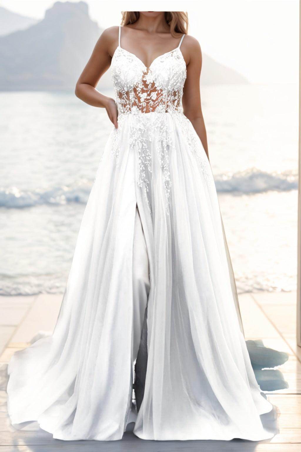 A-line Sweep-Brush Train Tulle Prom Dress CS0402 - COCOMELODY