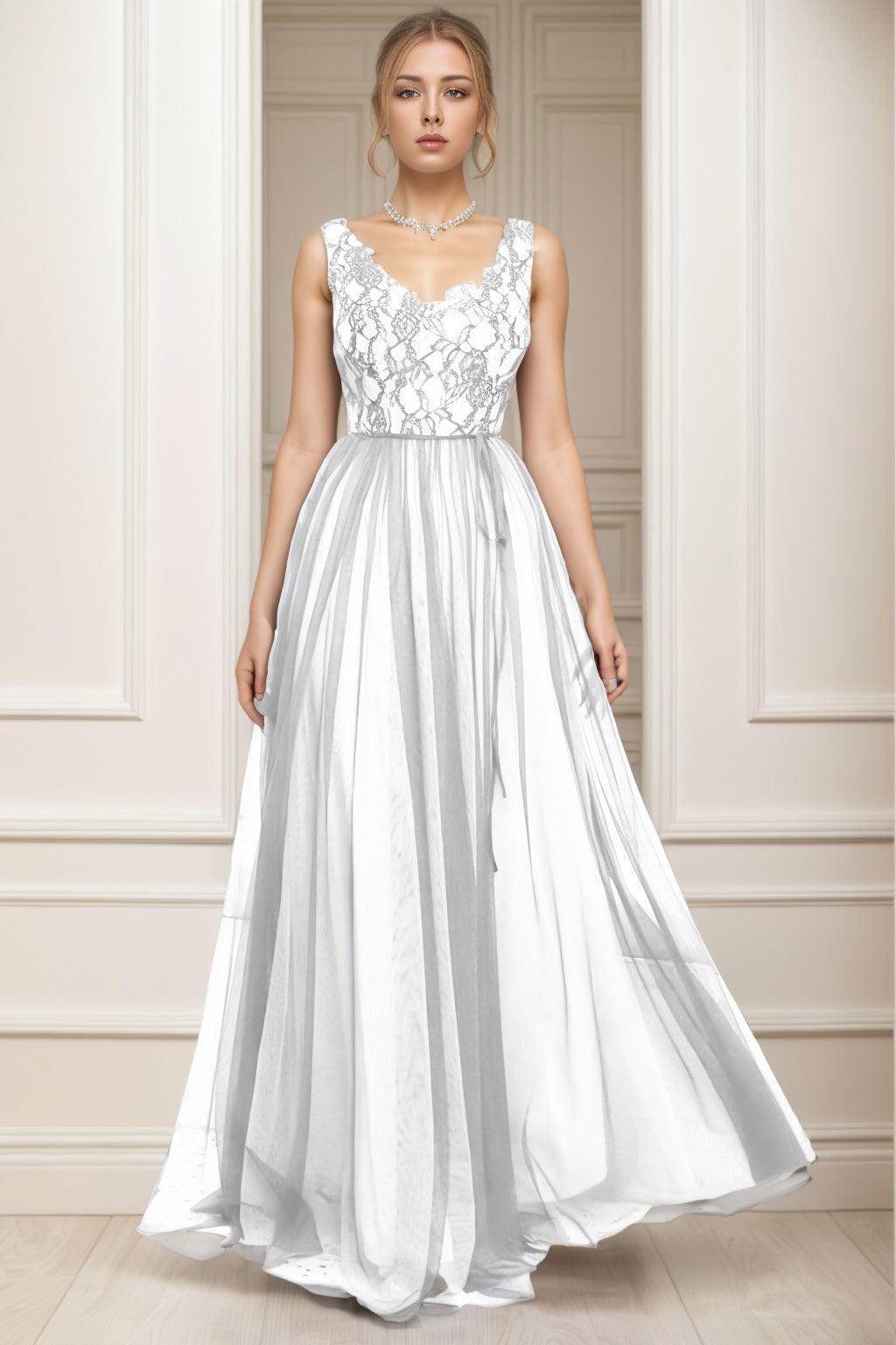 A-Line Sweep-Brush Train Tulle Prom Dress CS0466 - COCOMELODY