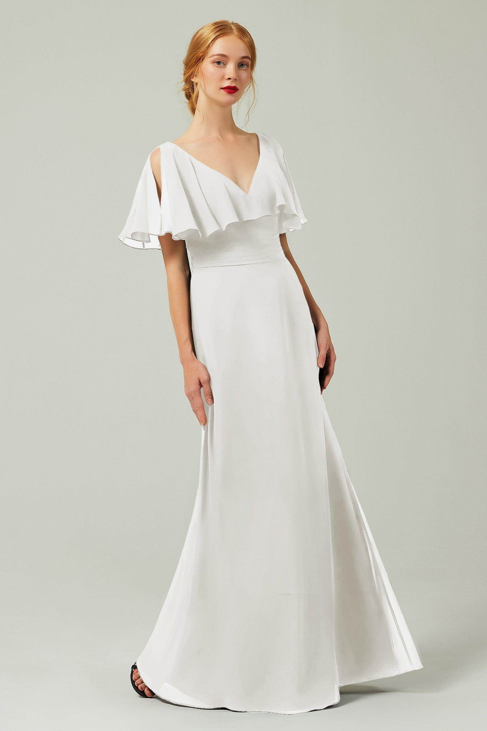 Sheath-Column Floor Length Chiffon Bridesmaid Dress Formal Dresses CB0341 - COCOMELODY