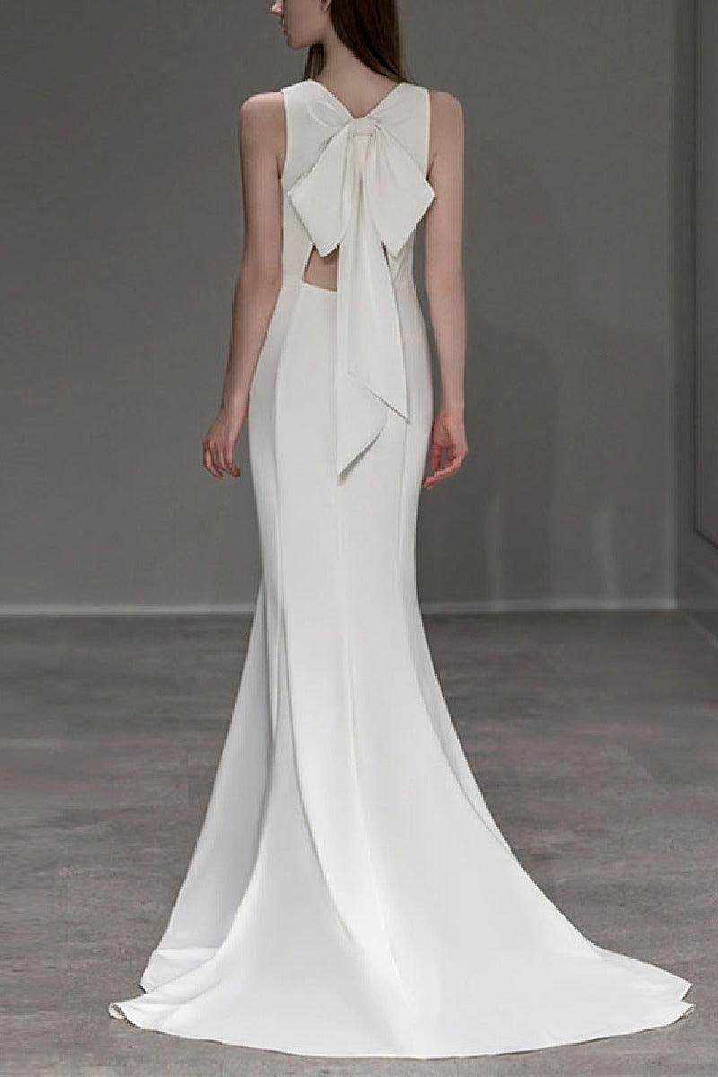 Trumpet-Mermaid Sweep-Brush Train Satin Wedding Dress 709458498838 - COCOMELODY