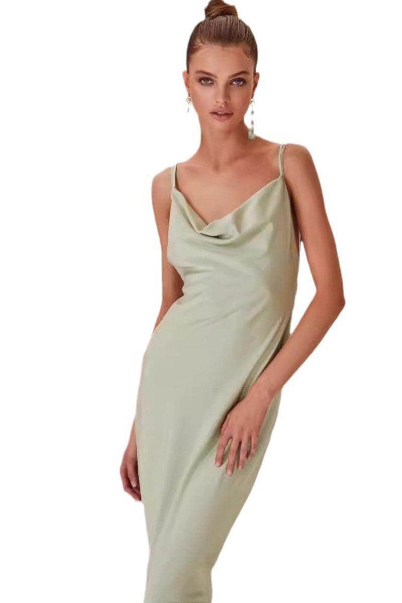Sheath-Column Midi Elastic Silk like Satin Bridesmaid Dress 818693089593 - COCOMELODY