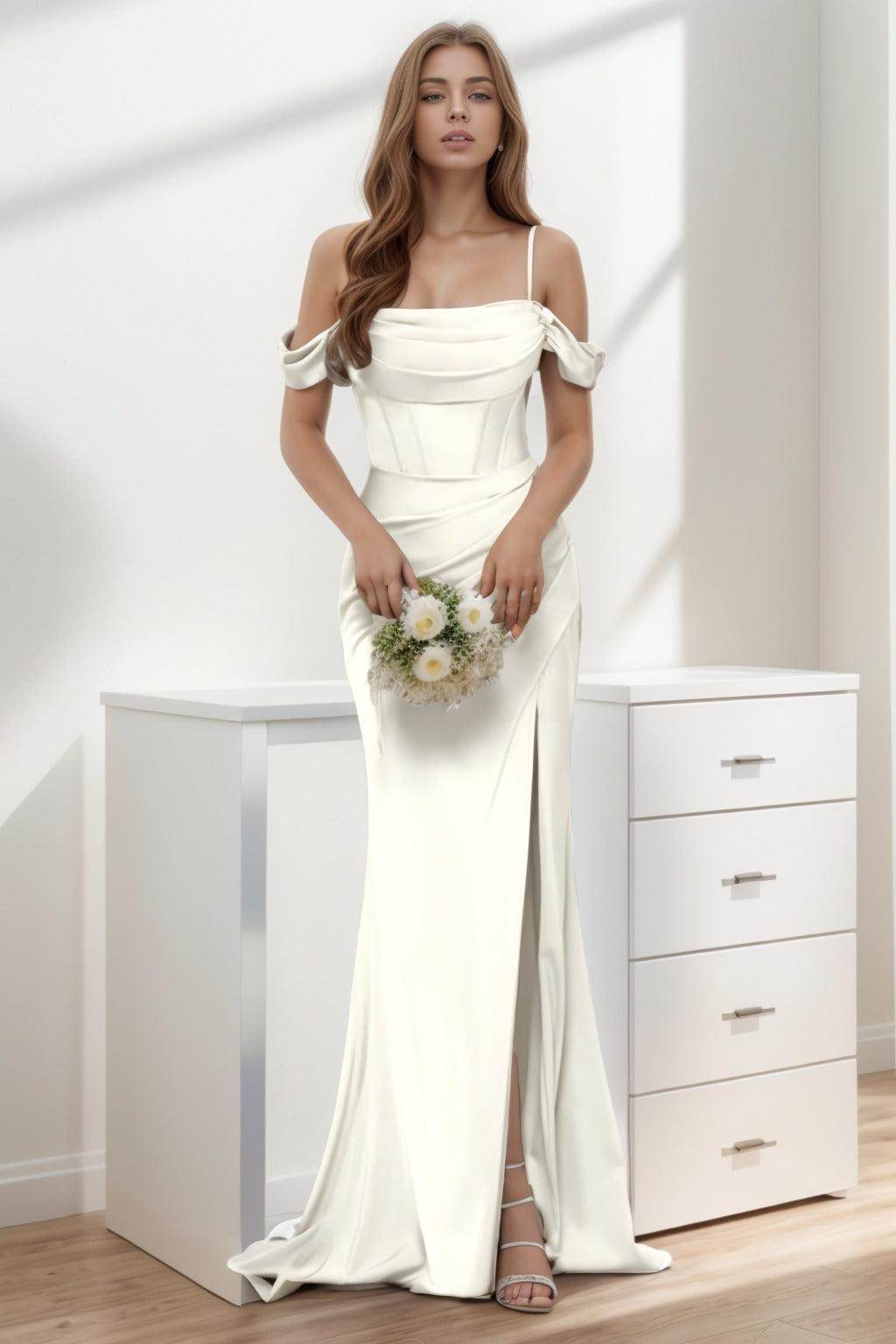 Trumpet-Mermaid Sweep-Brush Train Silk-Like Prom Dress CS0399 - COCOMELODY