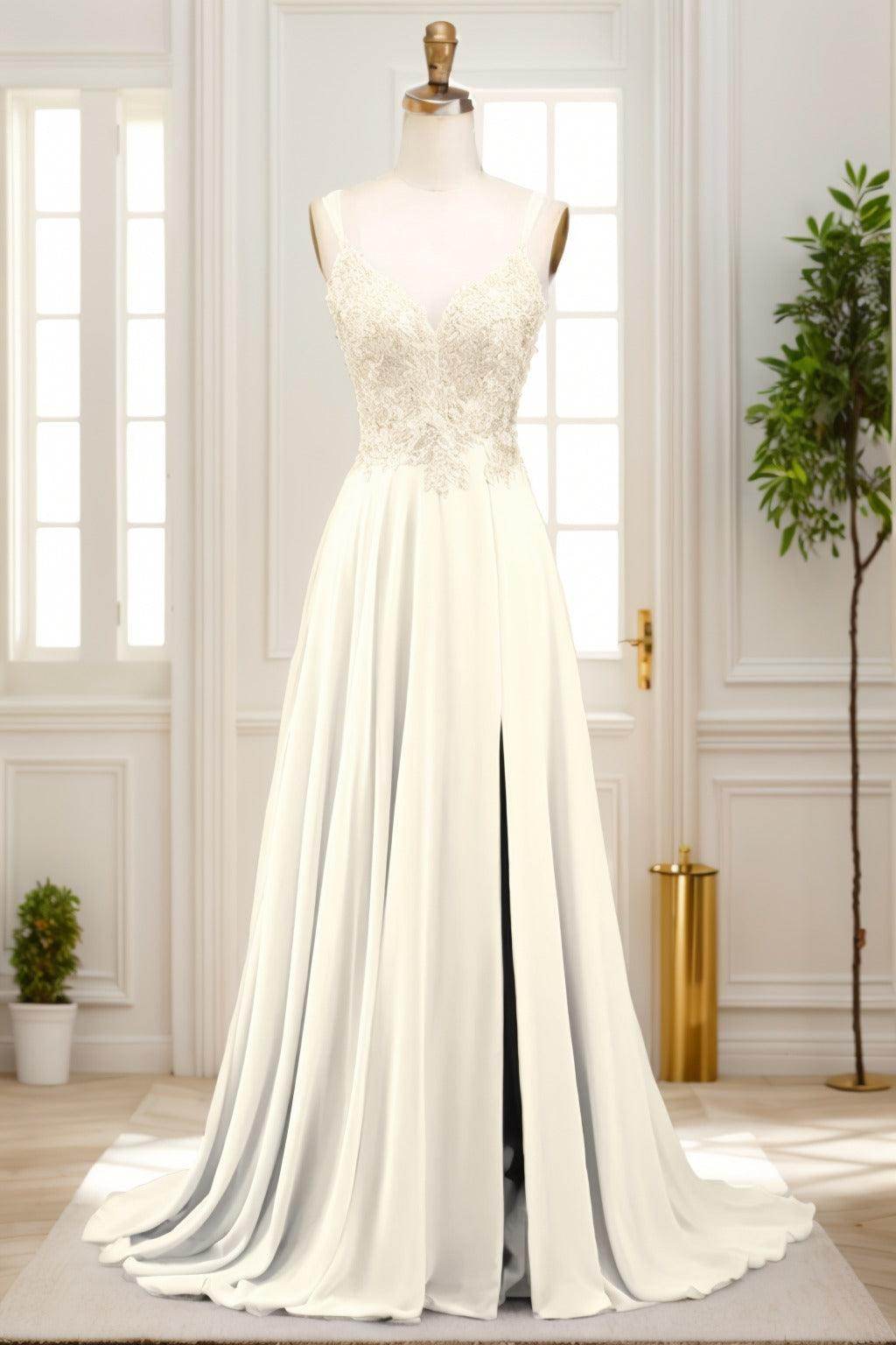 A-Line Sweep-Brush Train Chiffon Prom Dress CS0470 - COCOMELODY