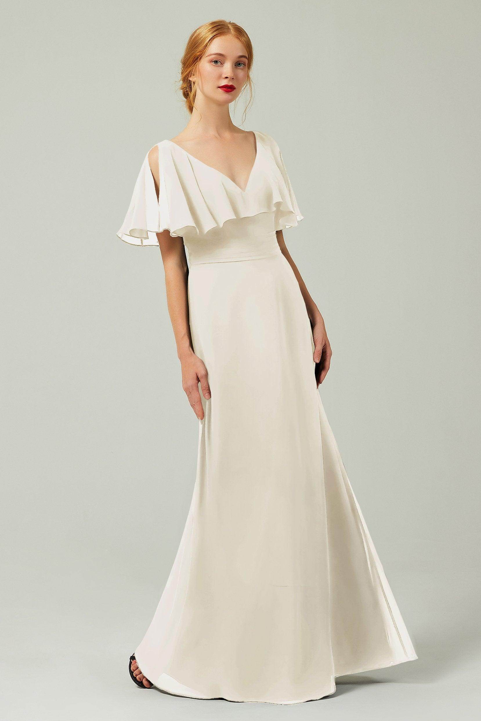 Sheath-Column Floor Length Chiffon Bridesmaid Dress Formal Dresses CB0341 - COCOMELODY