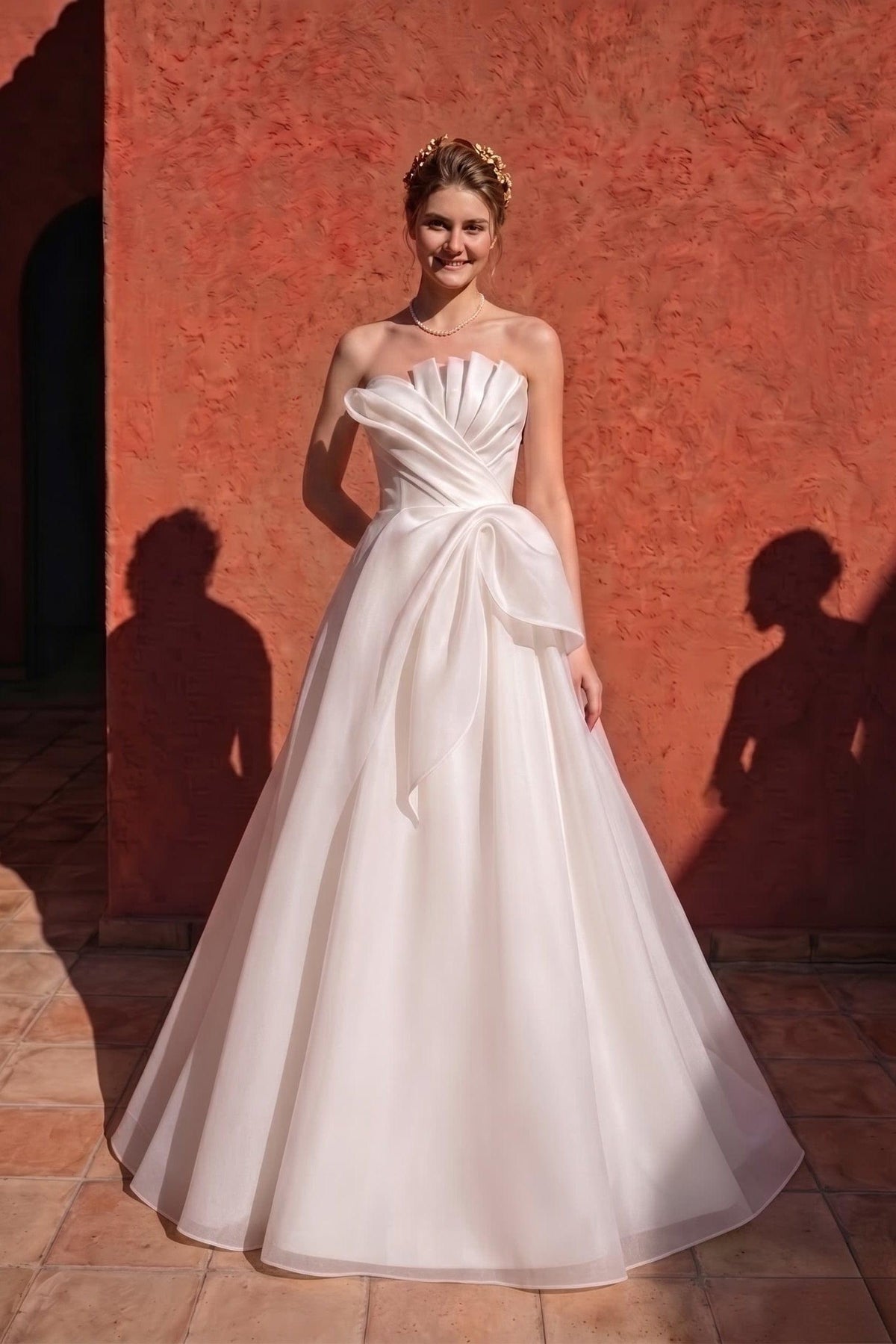 A-Line Sweep-Brush Train Organza Satin Wedding Dress 724137910656 - 15 Days / Ivory / US0-UK2-EUR30 - COCOMELODY