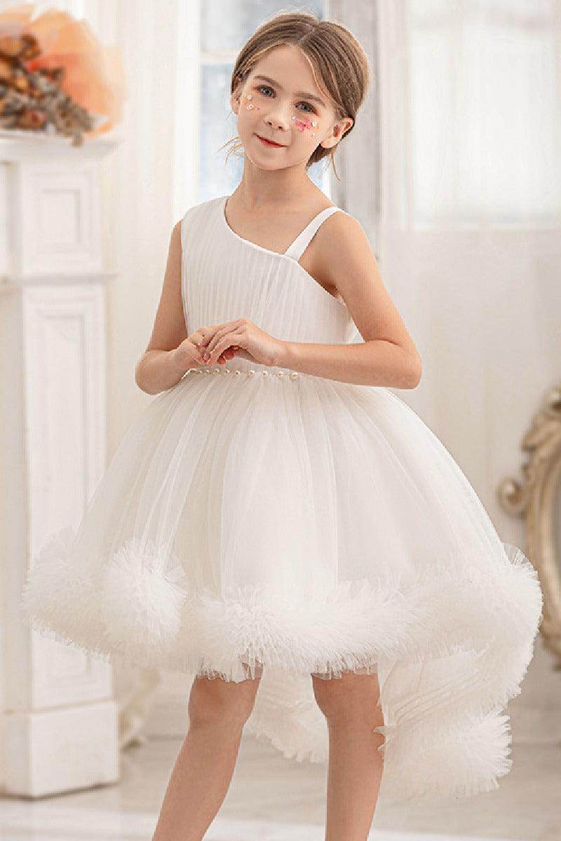 Ball-Gown One Shoulder Tulle High-Low Flower Girl Dresses 797125420828 - COCOMELODY
