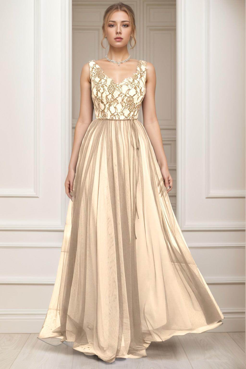 A-Line Sweep-Brush Train Tulle Prom Dress CS0466 - COCOMELODY
