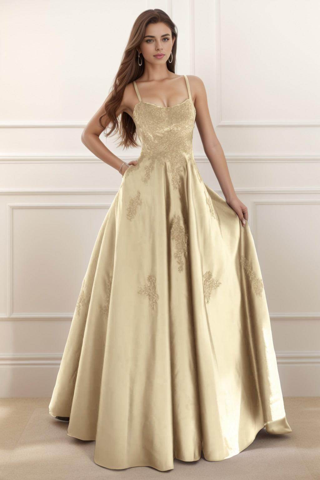 A-Line Floor Length Satin Prom Dress CS0458 - COCOMELODY