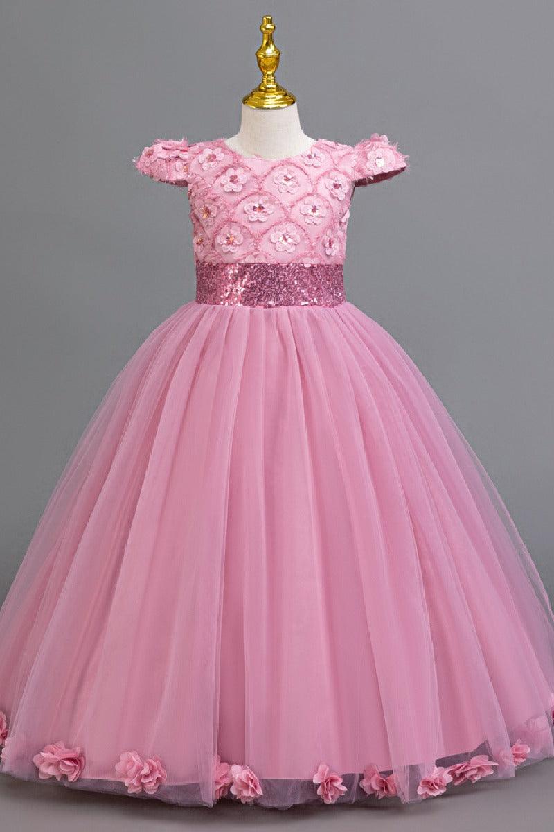 A-Line Cap Sleeve Floor Length Tulle Lace Flower Girl Dresses 1029258786044 - 7 Days / Dusty Rose / 110cm - COCOMELODY