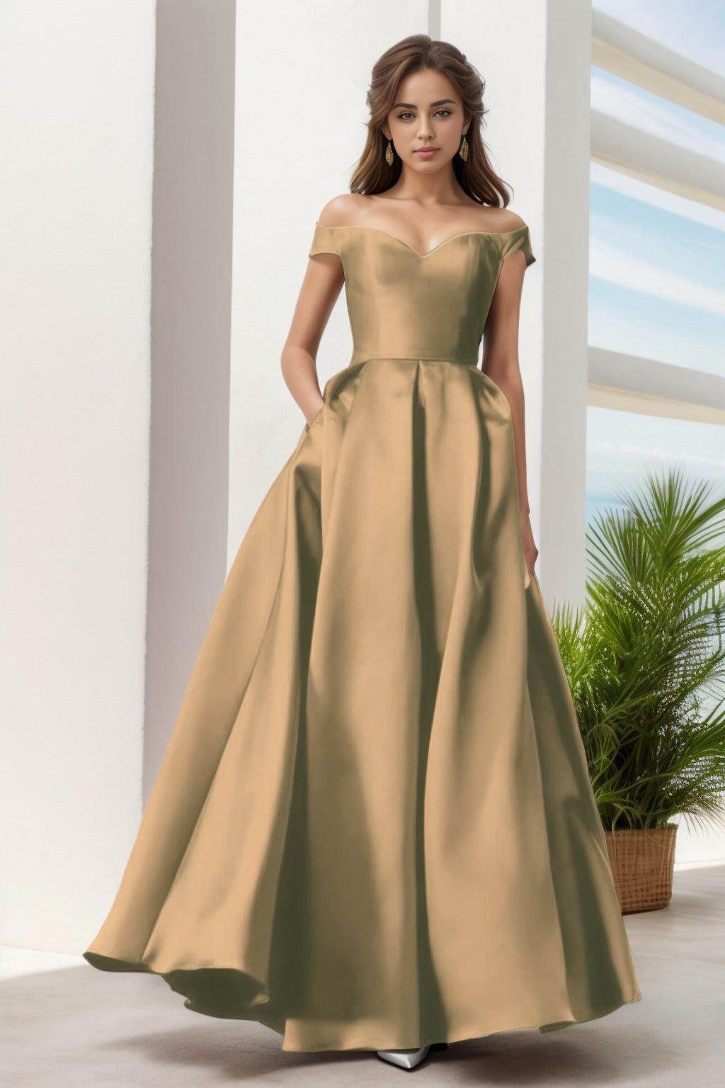 A-Line Floor Length Satin Prom Dress CS0408 - COCOMELODY