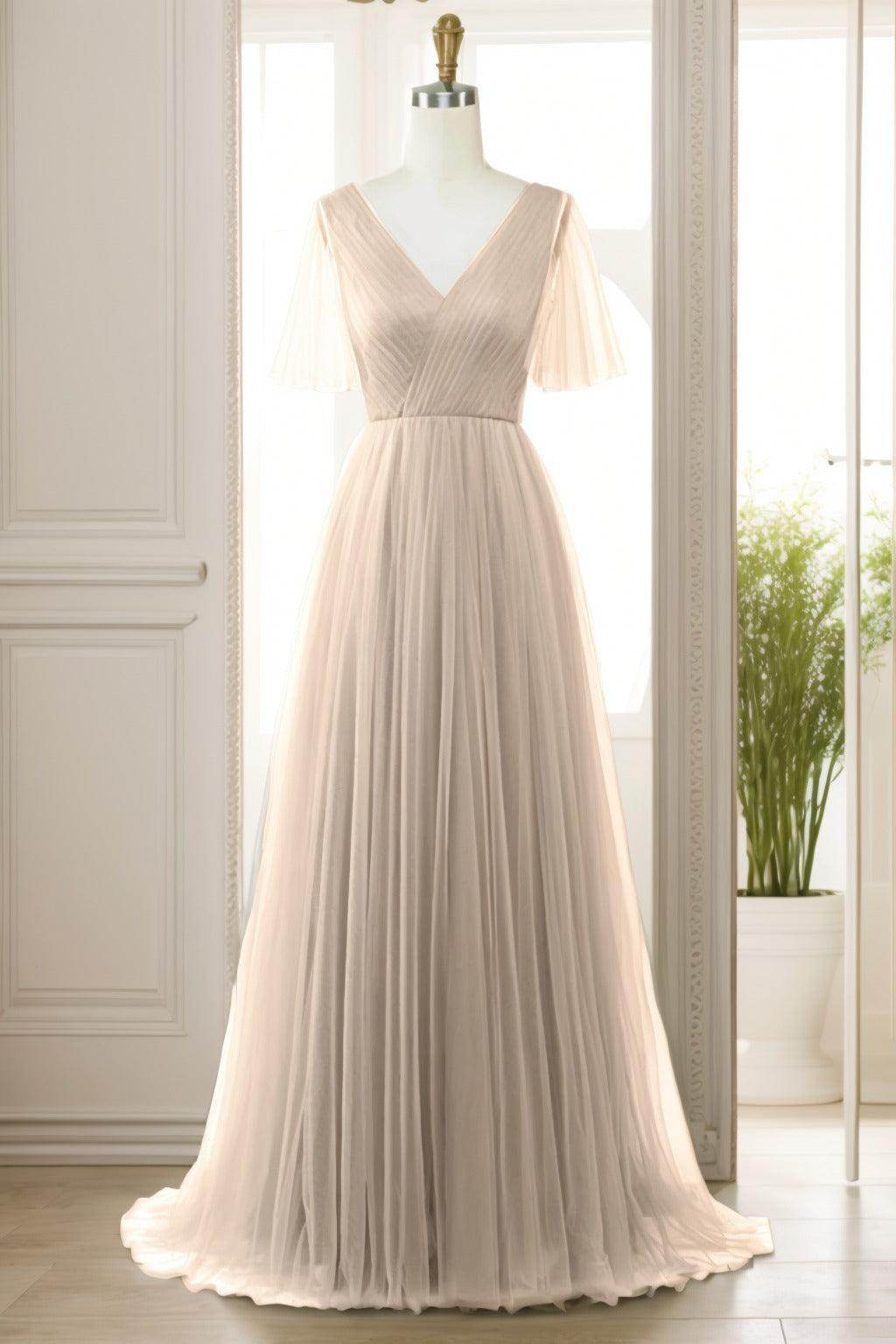 A-Line Sweep-Brush Train Tulle Prom Dress CS0472 - COCOMELODY