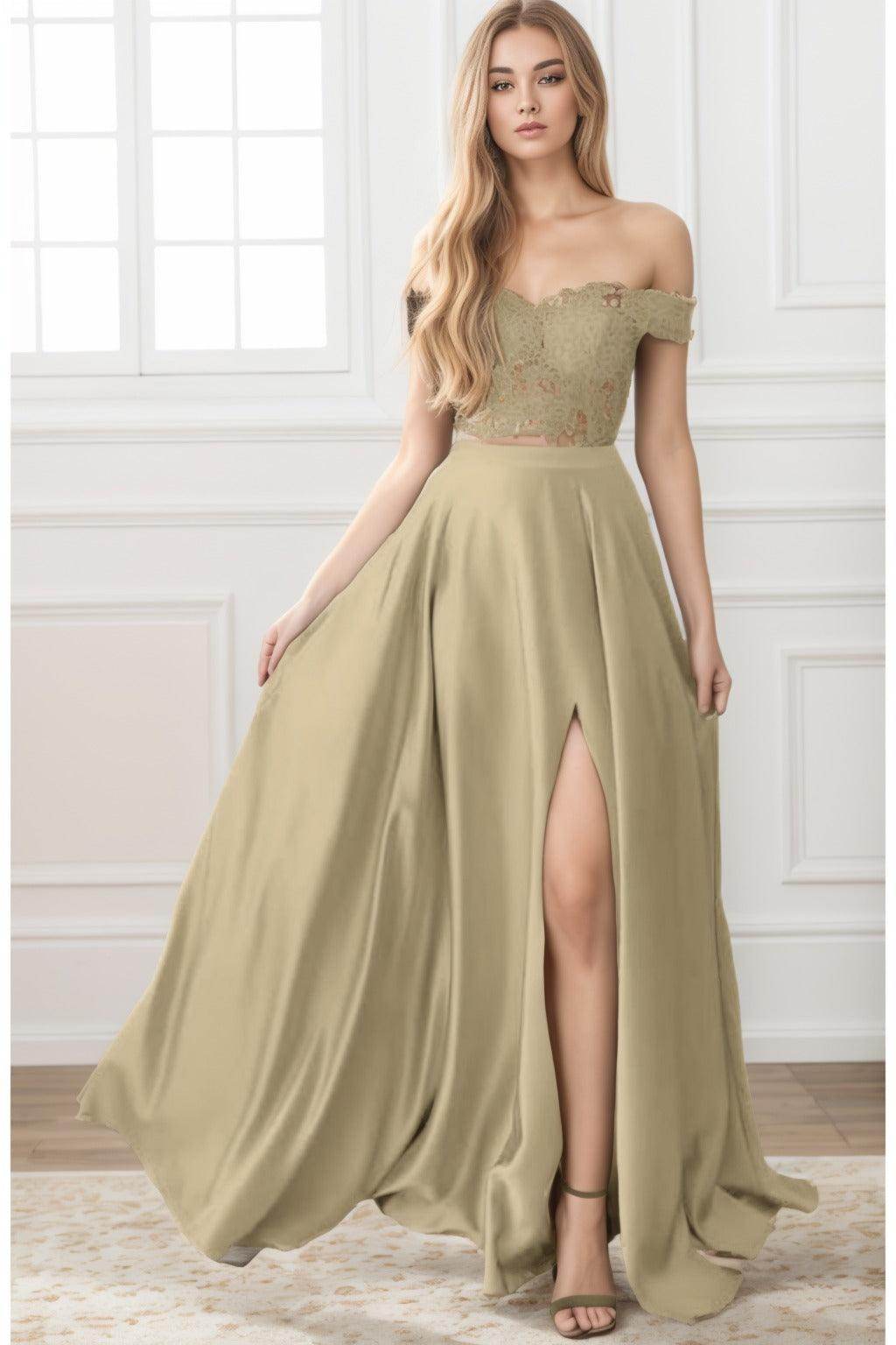 A-Line Sweep-Brush Train Elastic Satin Prom Dress CS0414 - COCOMELODY