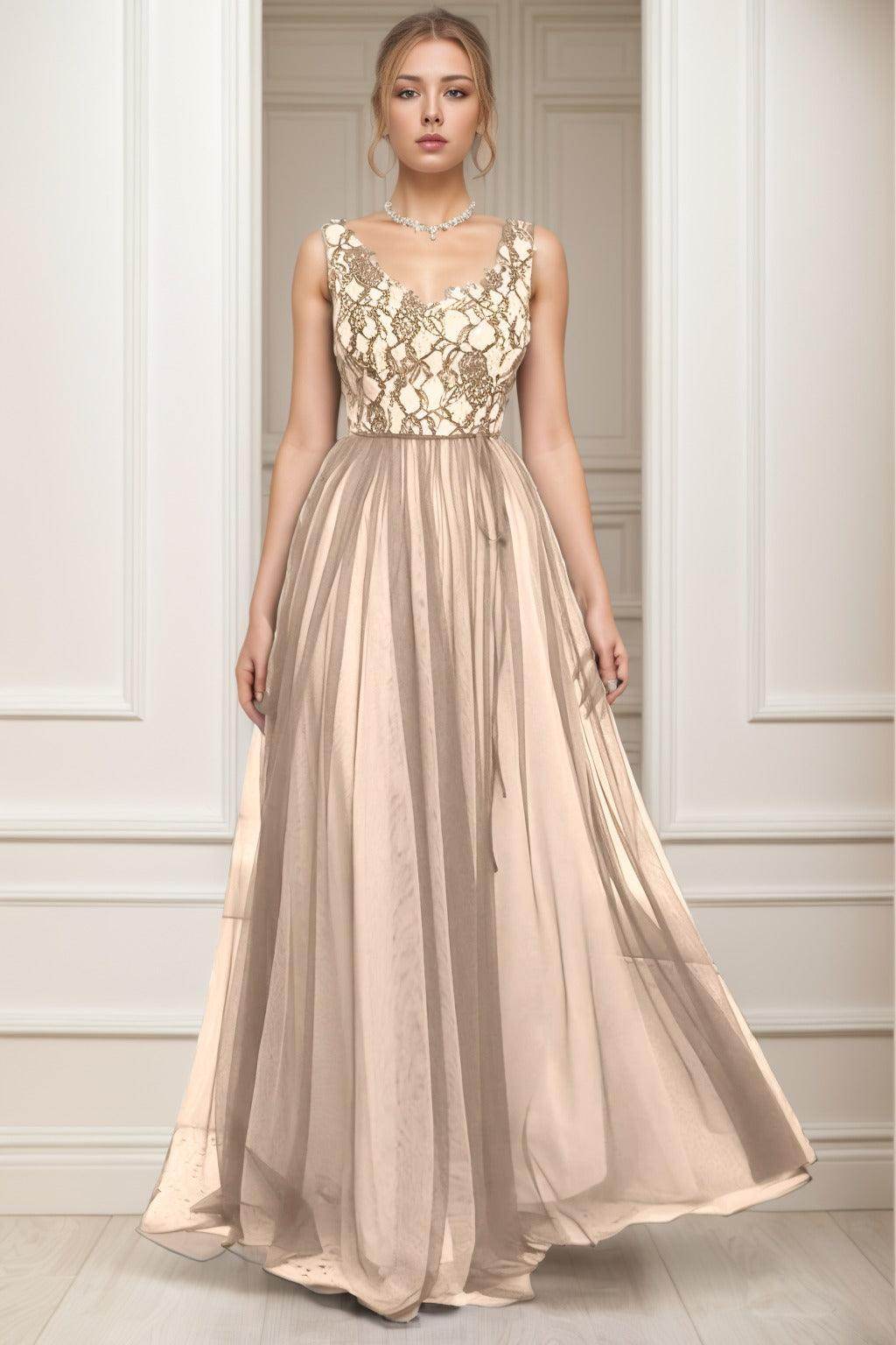 A-Line Sweep-Brush Train Tulle Prom Dress CS0466 - COCOMELODY