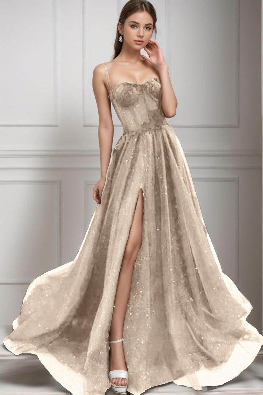 A-Line Sweep-Brush Train Tulle Prom Dress CS0439 - COCOMELODY