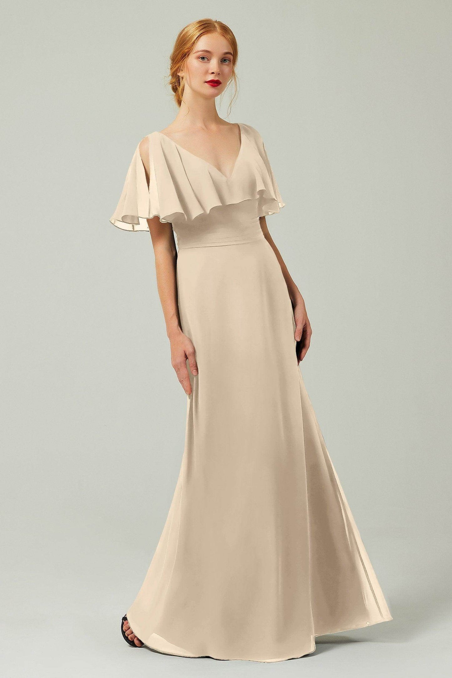 Sheath-Column Floor Length Chiffon Bridesmaid Dress Formal Dresses CB0341 - COCOMELODY