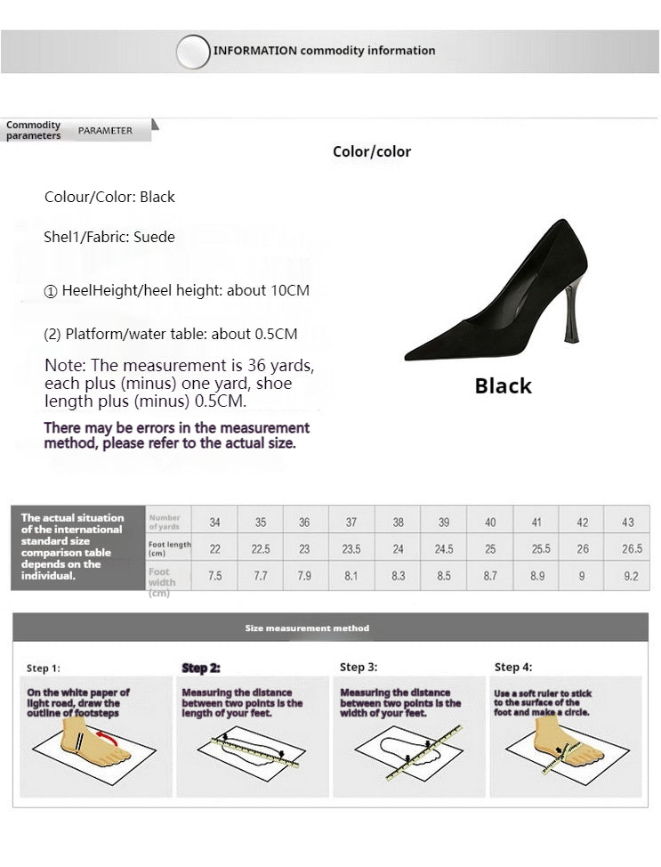 Black Suede Pointy Stiletto Heels 753837040195 - COCOMELODY