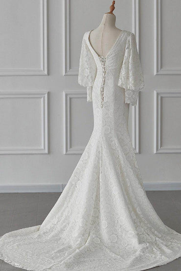 Trumpet-Mermaid Sweep-Brush Train Lace Wedding Dress 719870409318 - COCOMELODY