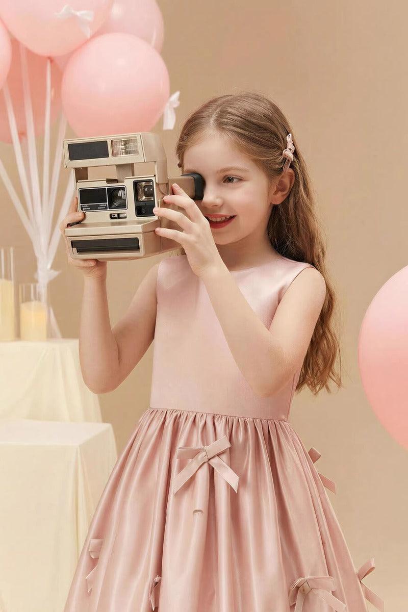A-Line Satin Sleeveless Scattered Bow Details Flower Girl Dresses 1035117092057 - 10 Days / As Picture / 90cm - COCOMELODY