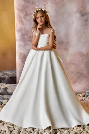 Elegant Satin Spaghetti Straps Floral Train Flower Girl Dresses 672653020402 - 15 Days / As Picture / 2 - COCOMELODY