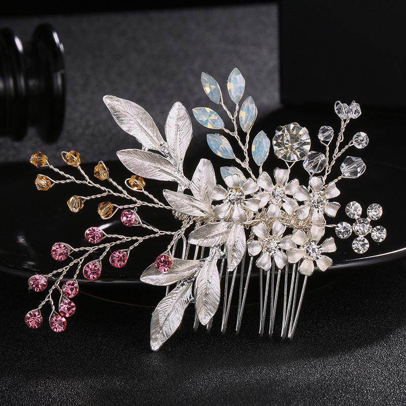 Palace retro style with luxurious rhinestone pearl hair comb handmade floral bridal headwear 555420090321 - COCOMELODY