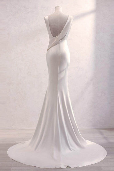 Trumpet-Mermaid Sweep-Brush Train Satin Wedding Dress 677606919790 - COCOMELODY