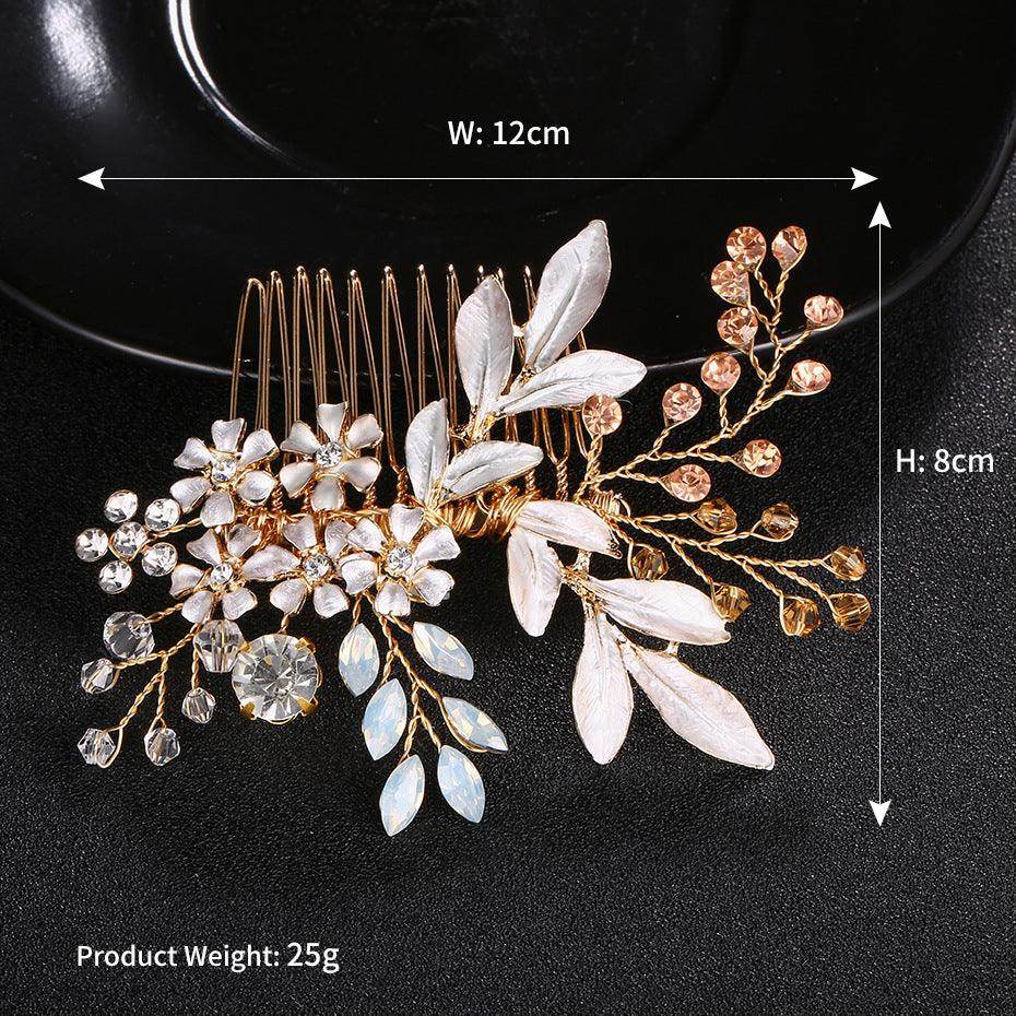Palace retro style with luxurious rhinestone pearl hair comb handmade floral bridal headwear 555420090321 - COCOMELODY