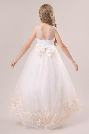 A-Line Illusion Neck Sleeveless Lace/Tulle Flower Girl Dresses 687333472255 - COCOMELODY