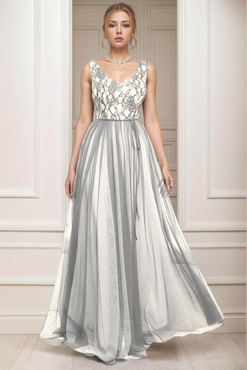 A-Line Sweep-Brush Train Tulle Prom Dress CS0466 - COCOMELODY