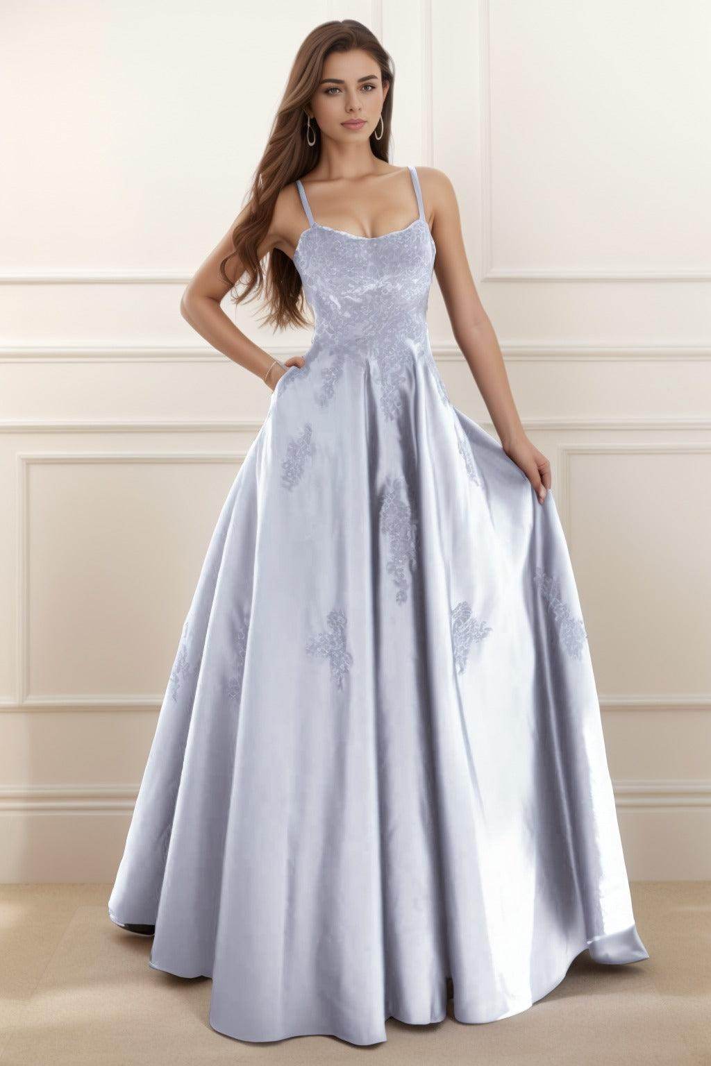 A-Line Floor Length Satin Prom Dress CS0458 - COCOMELODY