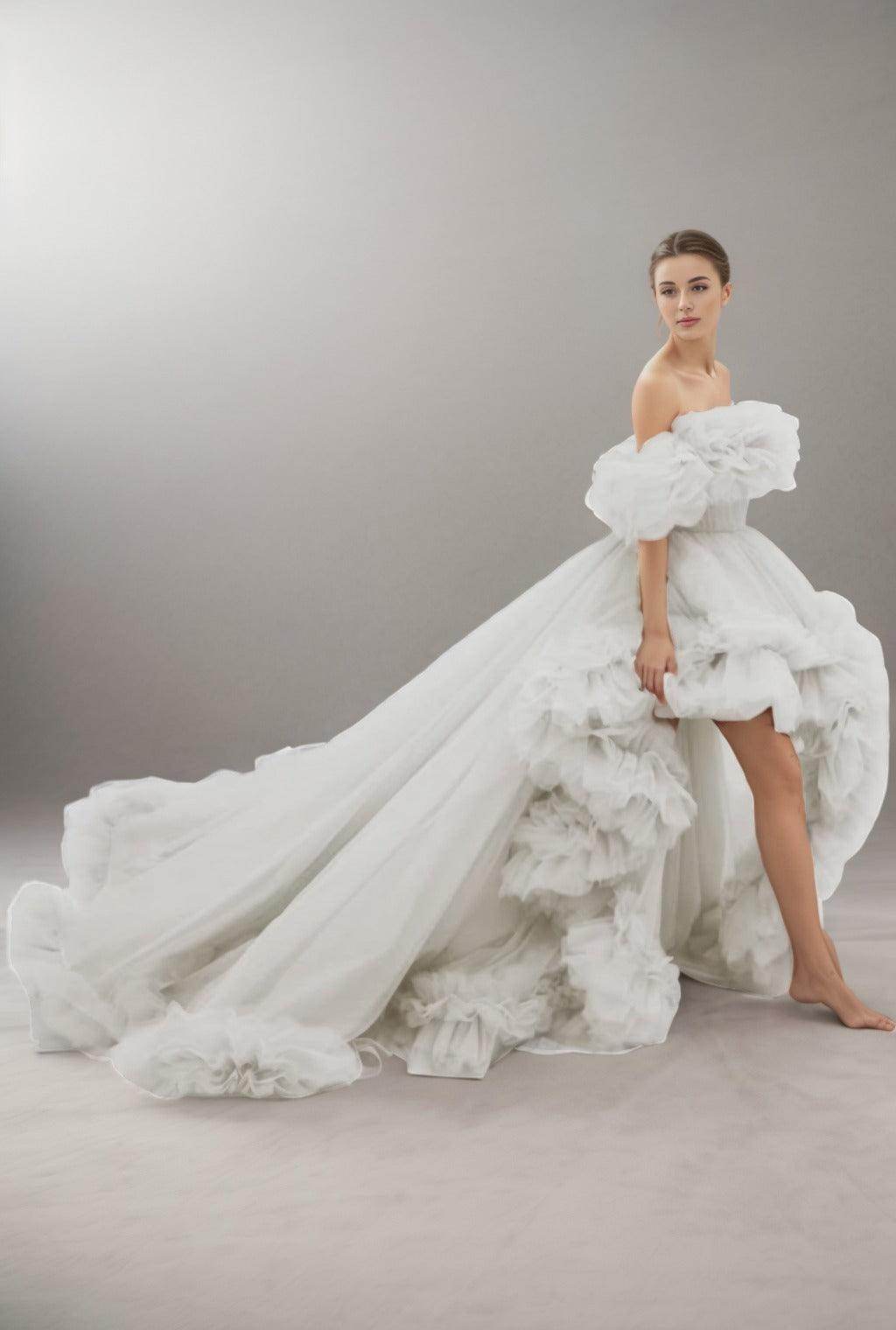 A-Line Court Train Tulle Prom Dress CS0406 - COCOMELODY