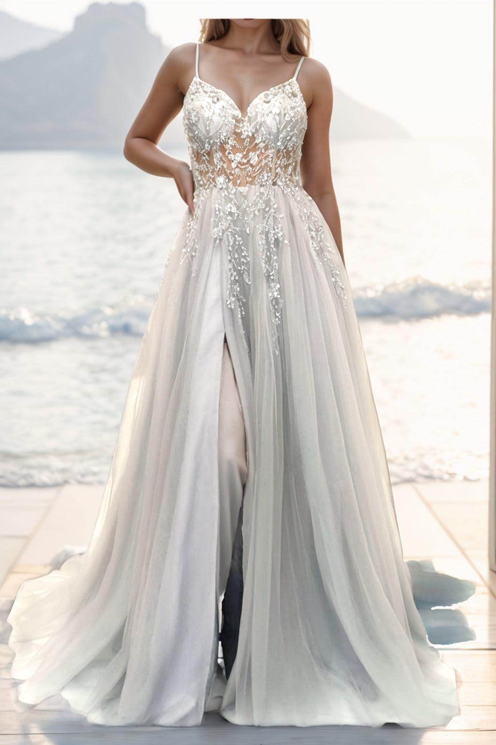 A-line Sweep-Brush Train Tulle Prom Dress CS0402 - COCOMELODY