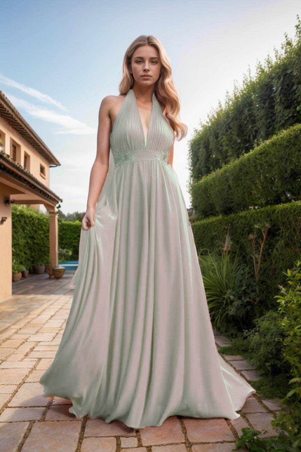 A-Line Sweep-Brush Train Chiffon Prom Dress CS0457 - COCOMELODY