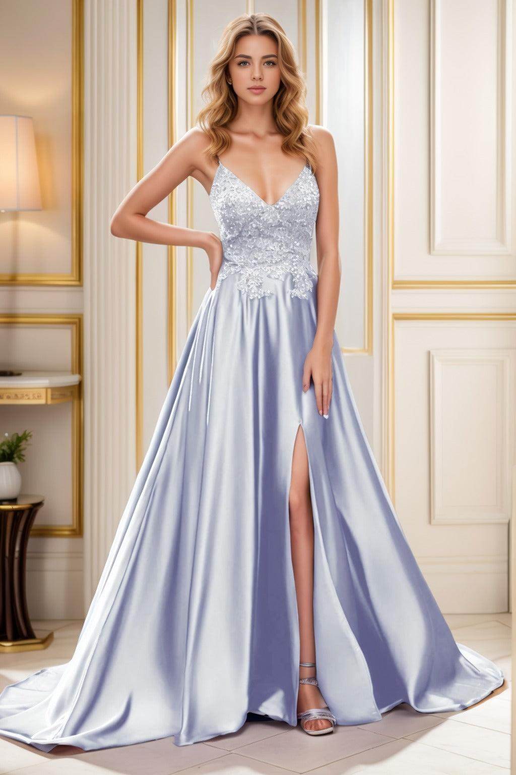 A-Line Court Train Satin Prom Dress CS0460 - COCOMELODY