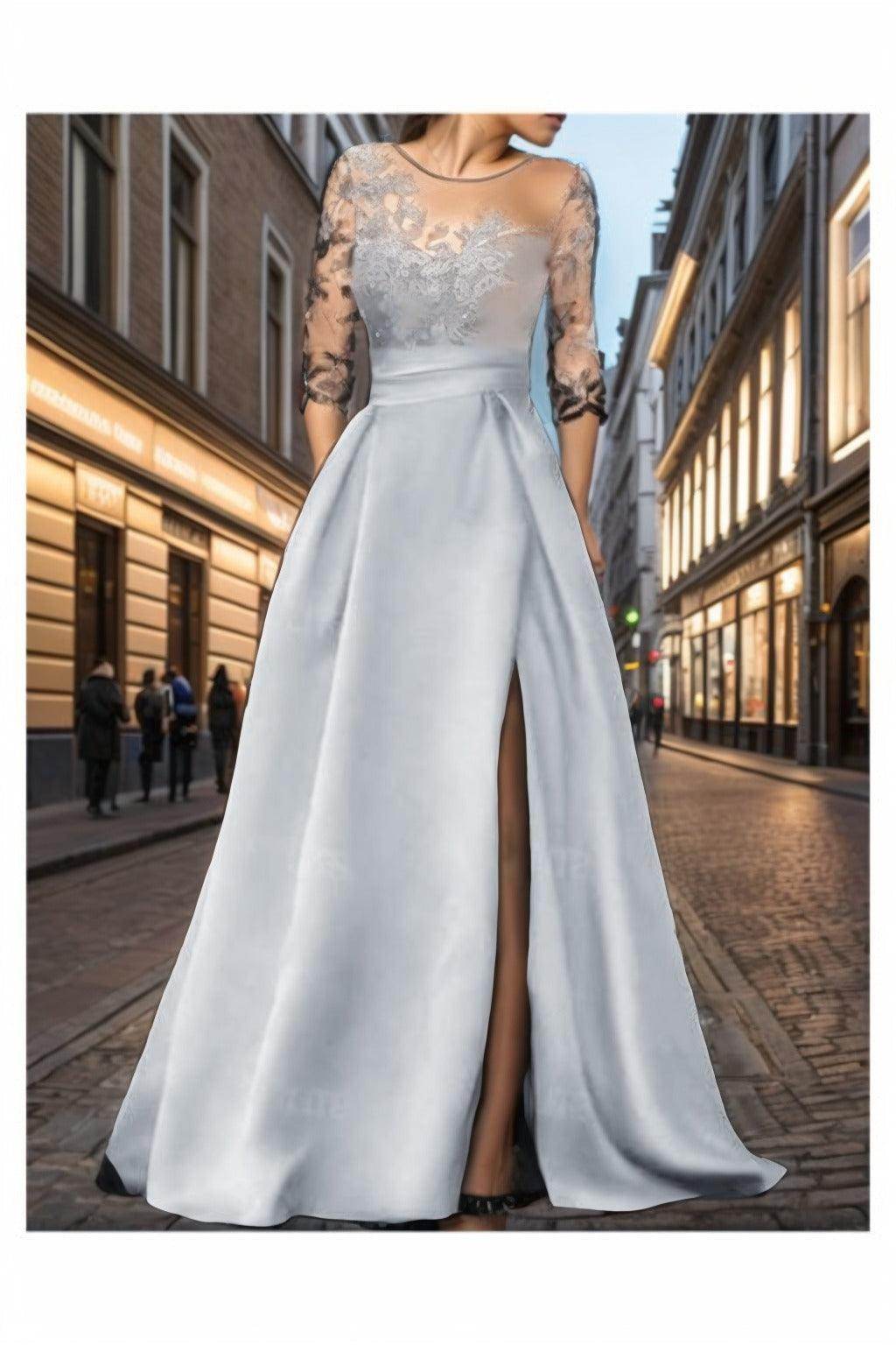 A-Line Sweep-Brush Train Silk-Like Prom Dress CS0456 - COCOMELODY