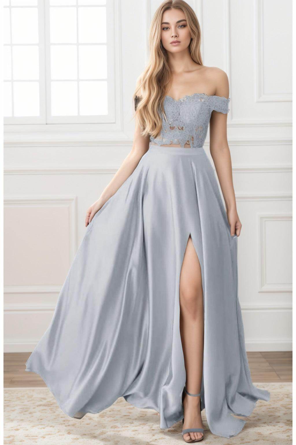 A-Line Sweep-Brush Train Elastic Satin Prom Dress CS0414 - COCOMELODY