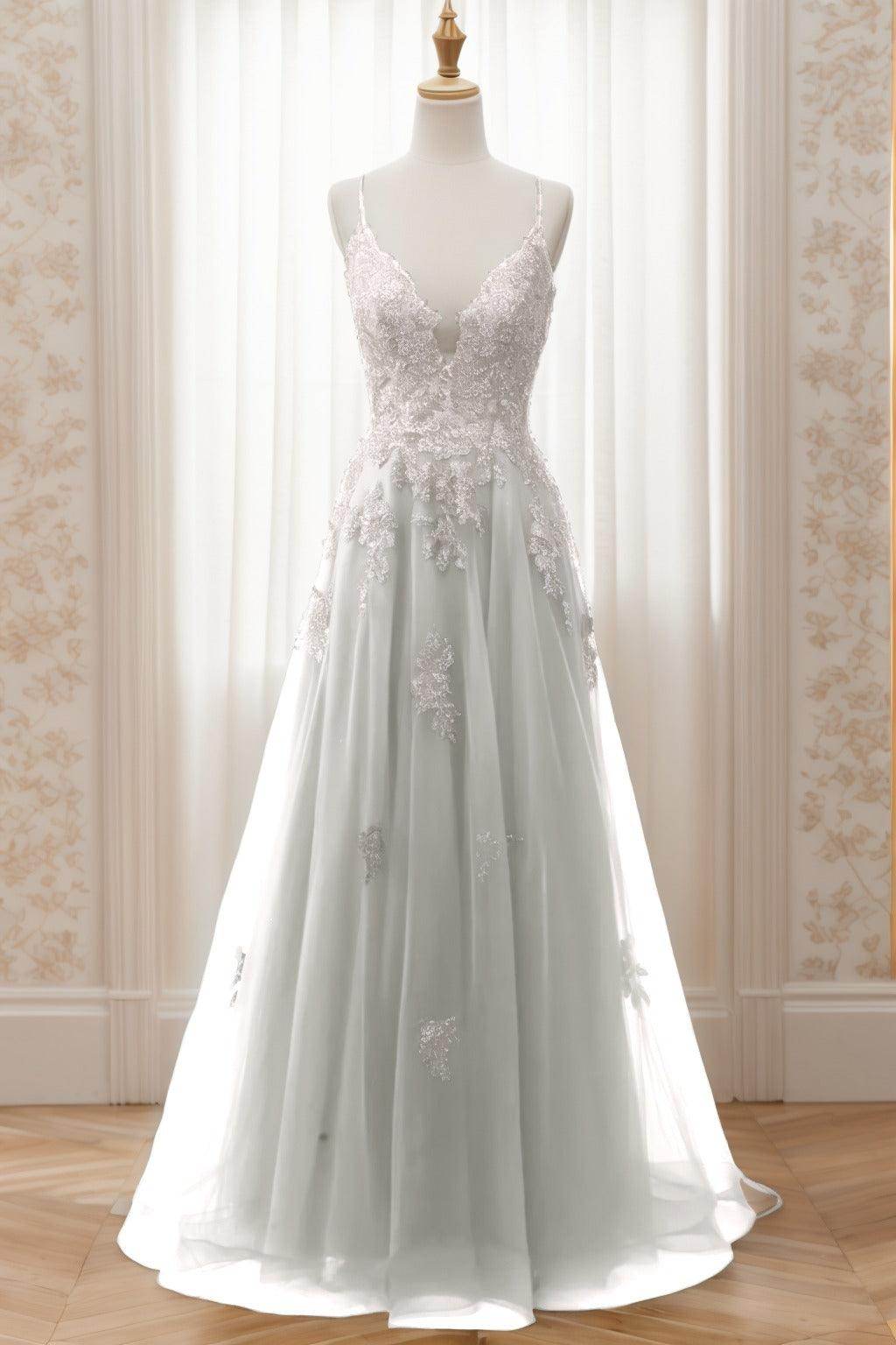 A-Line Sweep-Brush Train Tulle Prom Dress CS0463 - COCOMELODY