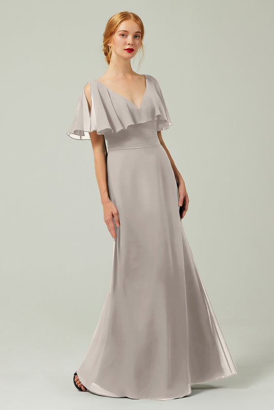 Sheath-Column Floor Length Chiffon Bridesmaid Dress Formal Dresses CB0341