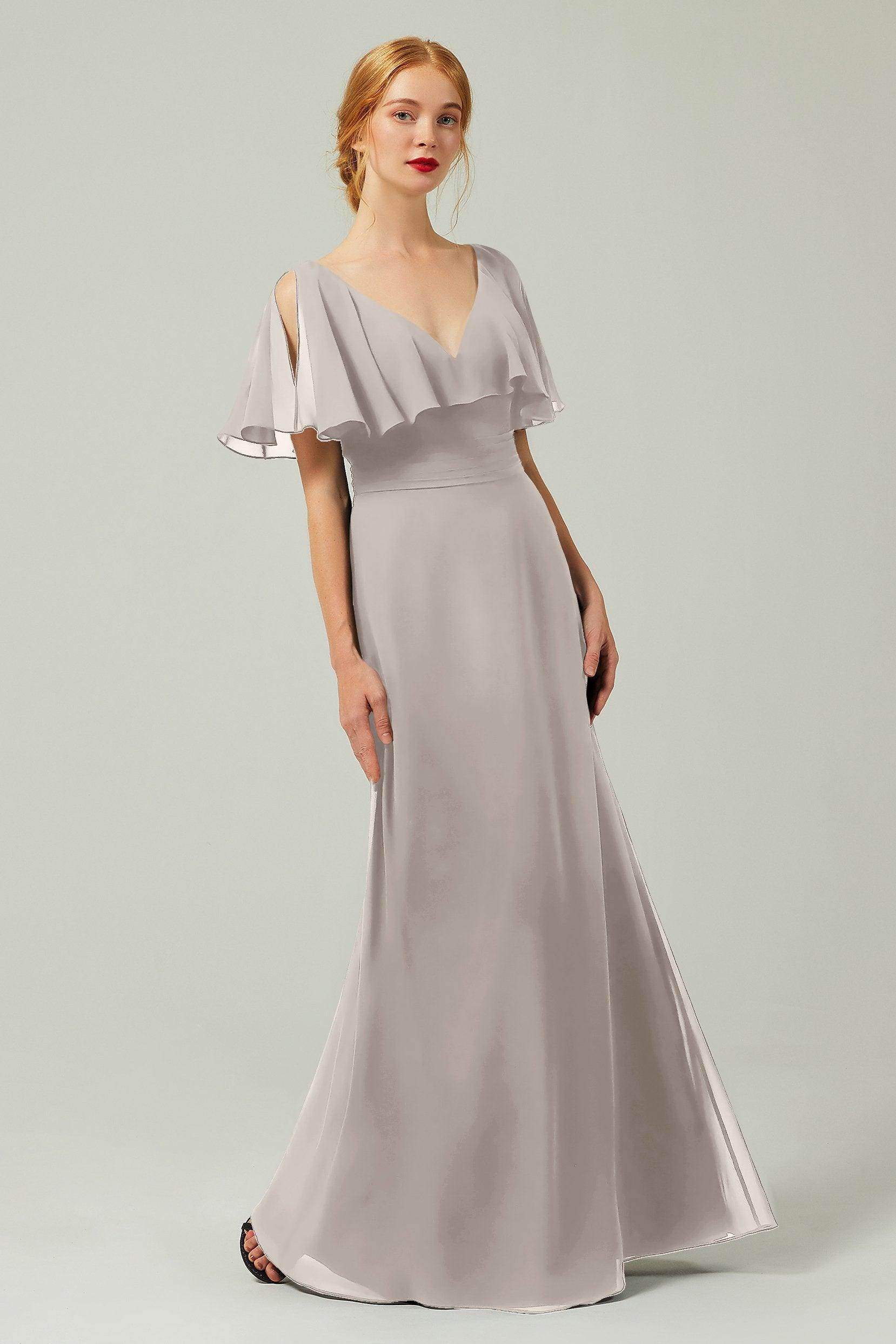 Sheath-Column Floor Length Chiffon Bridesmaid Dress Formal Dresses CB0341 - COCOMELODY