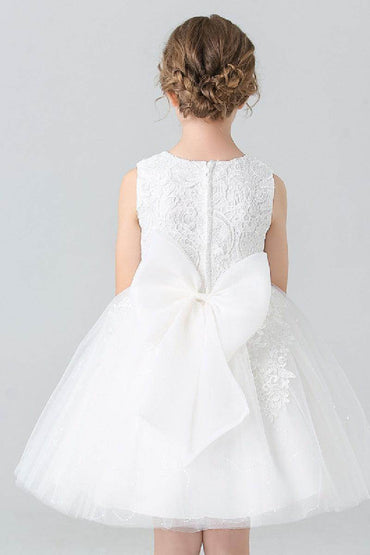 A-Line Scoop Neck Sleeveless Lace/Tulle Flower Girl Dresses With Bow(s) 728999018070 - COCOMELODY