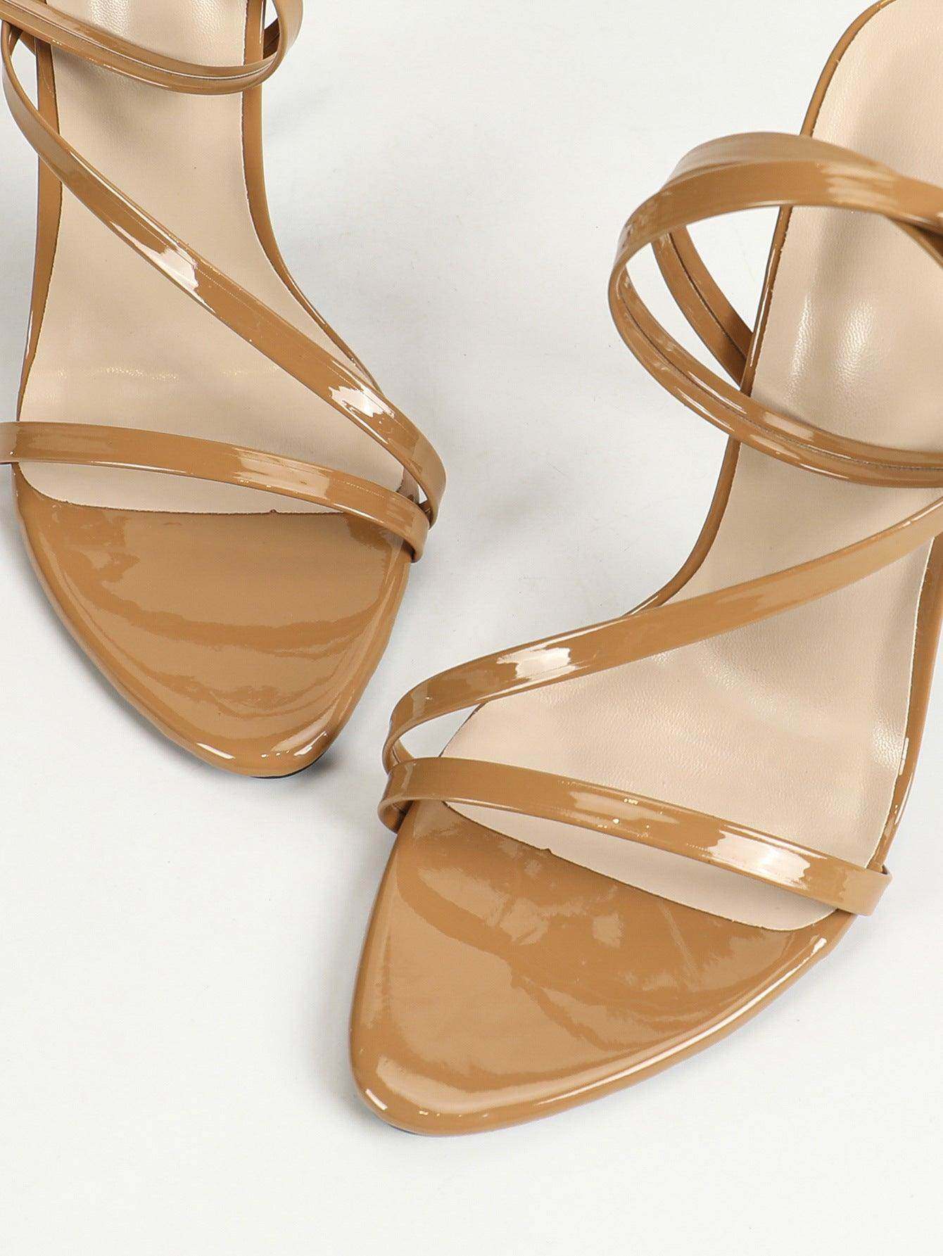 Faux Leather Ankle Strap Pointy Stiletto Heels 818162082641 - COCOMELODY