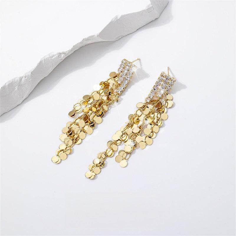 Long gold fringe earrings 738515284210 - COCOMELODY